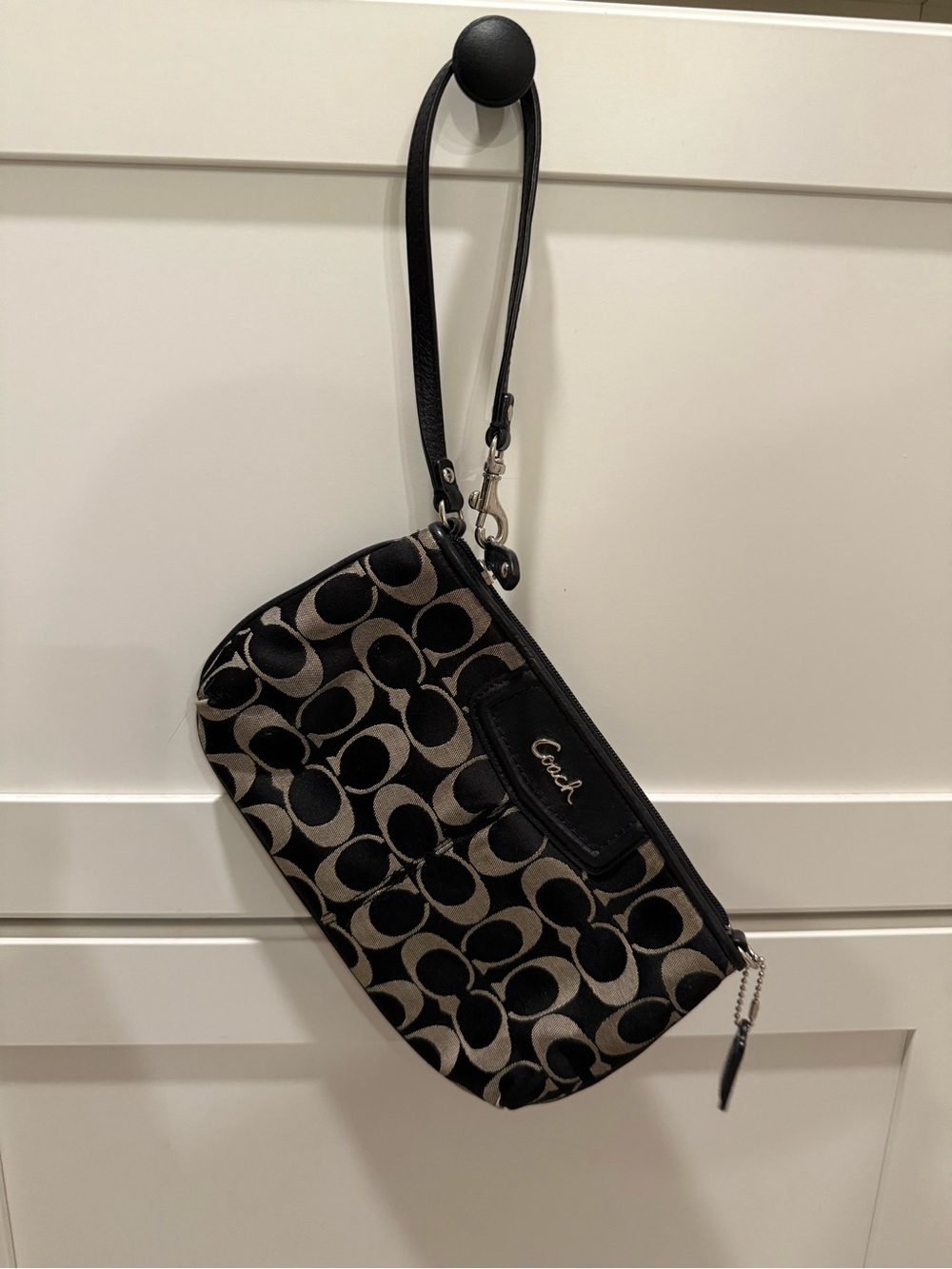Coach Black and Tan Signature Canvas Wristlet
